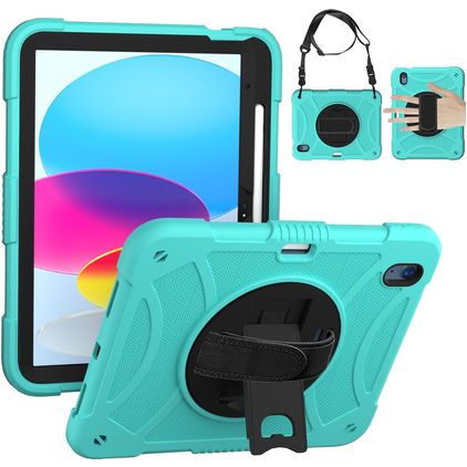 Mobigear SureGrip iPad 10 (2022) Hülle Kunststoff,Silikon Backcover + Stifthalter + Schulterträger + Ständer - Türkis