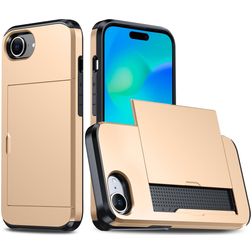 Mobigear Card iPhone 16e Hülle Hardcase Backcover Stoßfest mit Kartenhalter - Gold