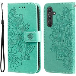 Mobigear Flowers Samsung Galaxy A55 Hülle Klapphülle Geldbörse - Grün