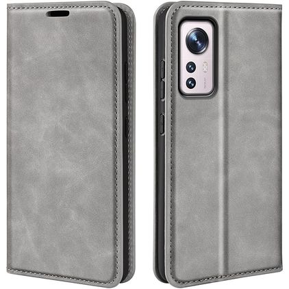 Mobigear Retro Slim Xiaomi 12 Pro Hülle Klapphülle Geldbörse - Grau