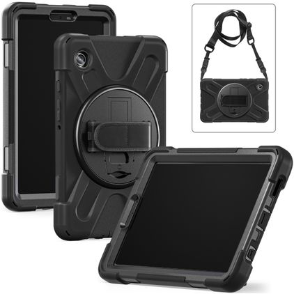 Xccess Survivor All-round Samsung Galaxy Tab A11 Plus Hülle Kunststoff,Silikon Backcover + Schulterträger + Ständer - Schwarz