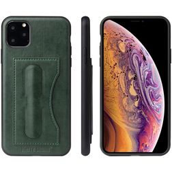Fierre Shann Card Pocket iPhone 11 Pro Hülle Backcover mit Kartenhalter und Ständer - Grün