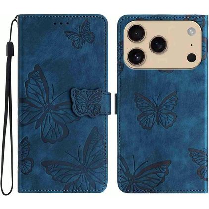 Mobigear Butterfly iPhone 17 Pro Hülle Klapphülle Geldbörse - Blau