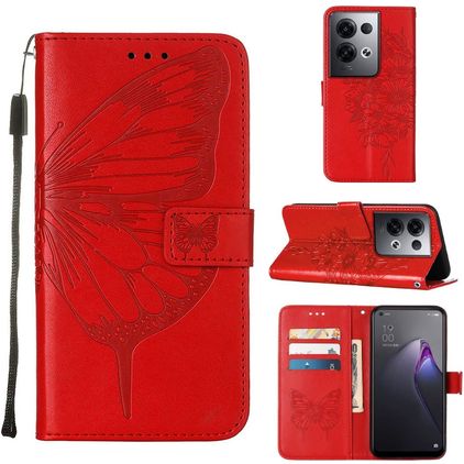 Mobigear Butterfly OPPO Reno 8 Pro 5G Klapphülle Portemonnaie - Rot