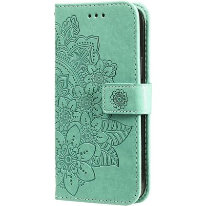 Mobigear Flowers POCO F4 Hülle Klapphülle Geldbörse - Grün