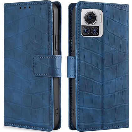 Mobigear Croco Motorola Edge 30 Ultra Hülle Klapphülle Geldbörse - Blau