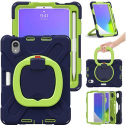 Mobigear RingGuard iPad Mini 6 (2021) Hülle Kunststoff,Silikon Backcover + Stifthalter + Schulterträger + Ständer - Blau / Grün