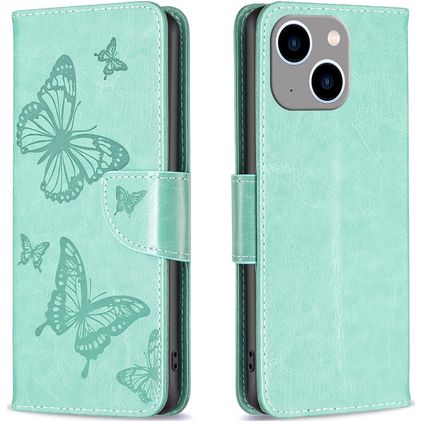 Mobigear Butterfly iPhone 15 Plus Hülle Klapphülle Geldbörse - Grün