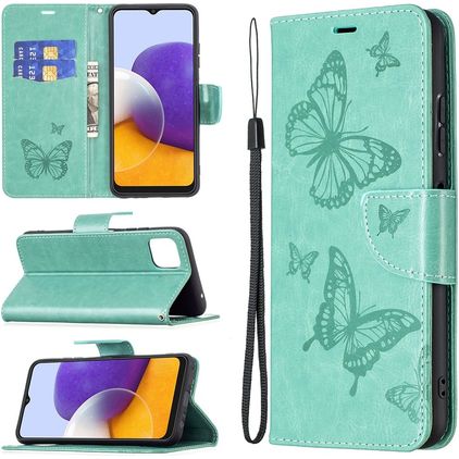 Mobigear Butterfly Samsung Galaxy A22 5G Hülle Klapphülle Geldbörse - Türkis