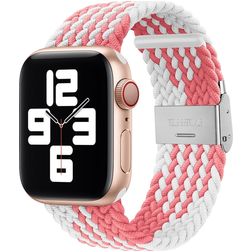 Mobigear Braided Nylon Apple Watch Armband Klappschließe - 42/41/40/38 mm - Weiß / Pink