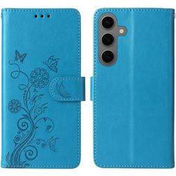 Mobigear Flowers Samsung Galaxy S24 FE Hülle Klapphülle Geldbörse - Blau