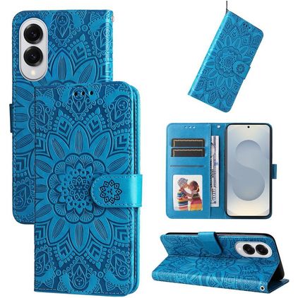 Mobigear Sunflower Samsung Galaxy S25 Edge Hülle Klapphülle Geldbörse - Blau