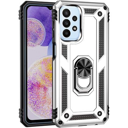 Mobigear Armor Ring Samsung Galaxy A23 Hardcase Backcover Shockproof mit Ringhalter - Silber
