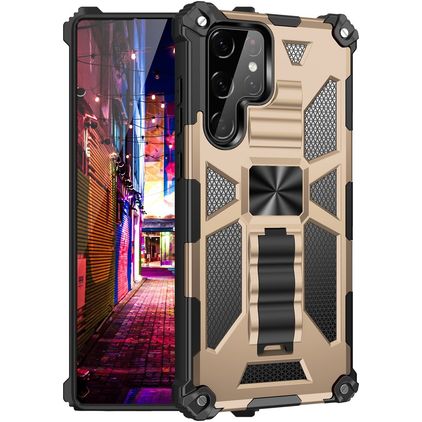 Mobigear Armor Stand Samsung Galaxy S22 Ultra Hülle Hardcase Backcover Stoßfest mit Ständer - Gold