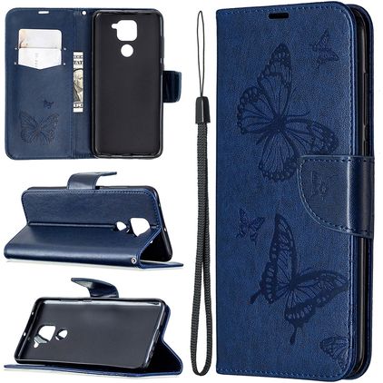 Mobigear Butterfly Xiaomi Redmi Note 9 Hülle Klapphülle Geldbörse - Blau