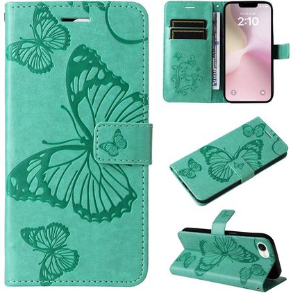Mobigear Butterfly iPhone 16e Hülle Klapphülle Geldbörse - Grün