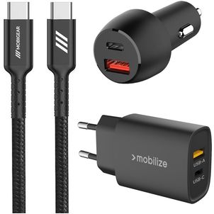 Mobigear Essentials Ladegerät + Auto Ladegerät + USB-C Kabel 1 Meter Power Delivery 48W - Schwarz