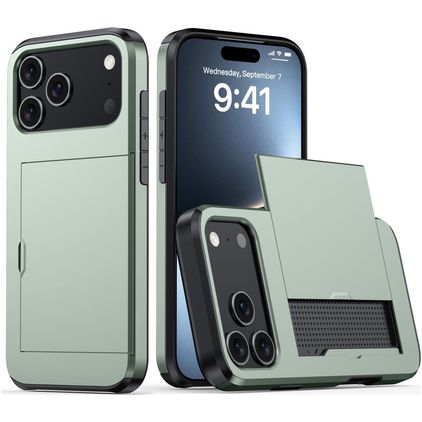 Mobigear Card iPhone 18 Pro Hülle Hardcase Backcover Stoßfest mit Kartenhalter - Dark Green
