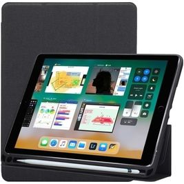 Mobigear Tri-Fold Gel iPad 5 (2017) Hülle TPU,Kunstleder Klapphülle + Stifthalter - Schwarz