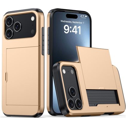 Mobigear Card iPhone 18 Pro Max Hülle Hardcase Backcover Stoßfest mit Kartenhalter - Gold