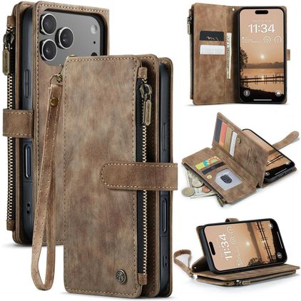 CaseMe C30 iPhone 17 Pro Hülle Klapphülle Geldbörse - Braun