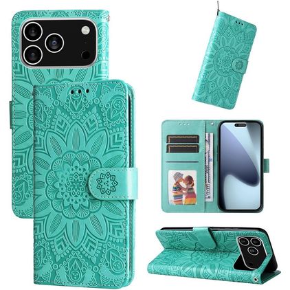 Mobigear Sunflower iPhone 17 Pro Hülle Klapphülle Geldbörse - Grün