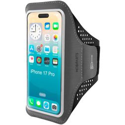 Mobiparts Comfort Fit Handyhalterung Joggen iPhone 17 Pro Sporthülle Neopren Sportarmband - Schwarz