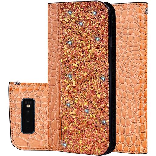 Mobigear Croco Glitter Samsung Galaxy S10 Plus Hülle Klapphülle Geldbörse - Orange