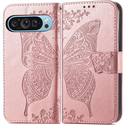 Mobigear Butterfly Google Pixel 10 Pro Hülle Klapphülle Geldbörse - Roségold