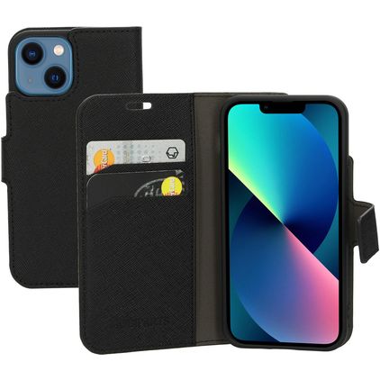 Mobiparts Saffiano Wallet iPhone 13 Mini Hülle Klapphülle Geldbörse - Schwarz