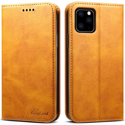 Suteni Art iPhone 11 Hülle Klapphülle Geldbörse - Cognac