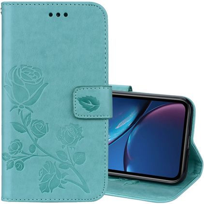 Mobigear Roses iPhone XR Hülle Klapphülle Geldbörse - Türkis