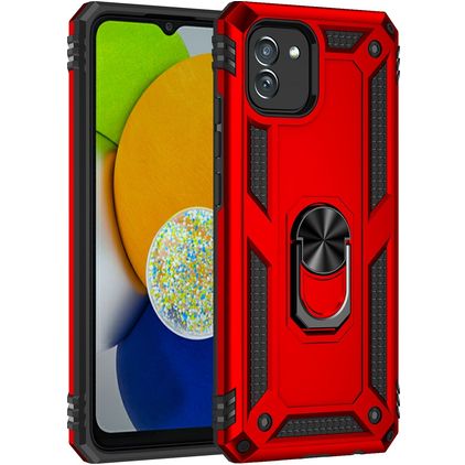 Mobigear Armor Ring Samsung Galaxy A03 Hardcase Backcover Shockproof mit Ringhalter - Rot