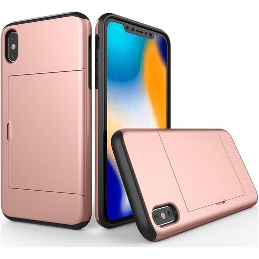 Mobigear Card iPhone XR Hülle Hardcase Backcover Stoßfest mit Kartenhalter - Roségold