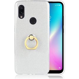 Mobigear Glitter Ring Xiaomi Redmi 7 Hülle Flexibles TPU Backcover mit Ringhalter - Silber