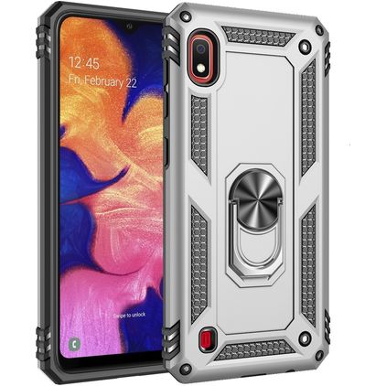 Mobigear Armor Ring Samsung Galaxy A10 Hardcase Backcover Shockproof mit Ringhalter - Silber