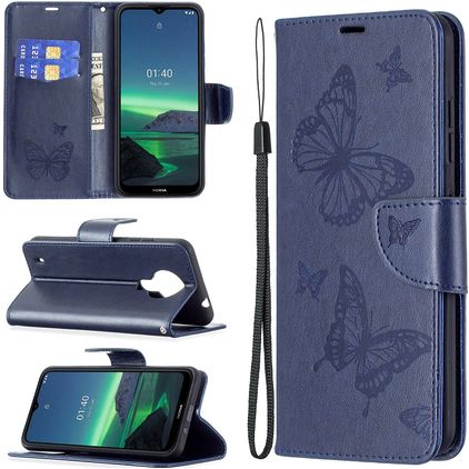Mobigear Butterfly Nokia 1.4 Hülle Klapphülle Geldbörse - Blau