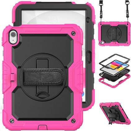 Mobigear SureGrip Xtreme iPad 10 (2022) Hülle Kunststoff,Silikon Backcover + Schulterträger + Ständer - Schwarz / Pink