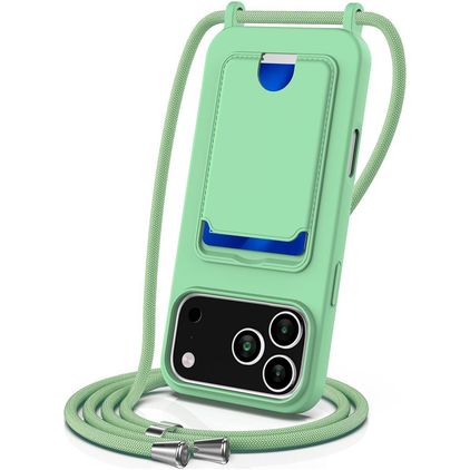 Mobigear Lanyard Card iPhone 18 Pro Max Silikon Handykette mit Kartenhalter - Grün