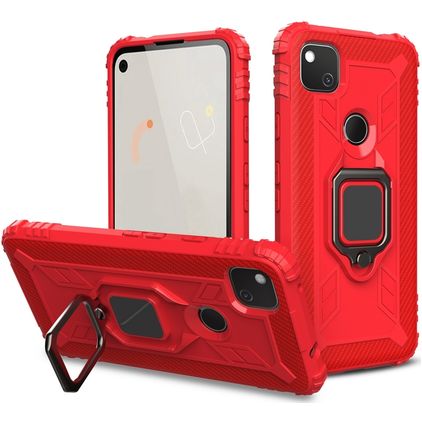 Mobigear Armor Ring Google Pixel 4a Hülle Hardcase Backcover Stoßfest mit Ringhalter - Rot