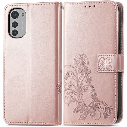 Mobigear Clover Motorola Moto E32 Hülle Klapphülle Geldbörse - Roségold