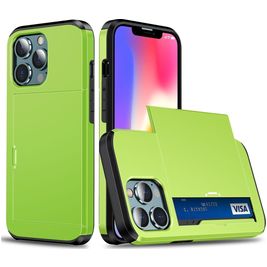 Mobigear Card iPhone 14 Pro Max Hülle Hardcase Backcover Stoßfest mit Kartenhalter - Grün