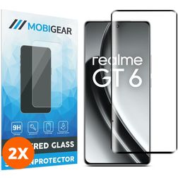 Mobigear Premium Realme GT 6 Panzerglas Gehärtetes Glas Displayschutz - Hüllenfreundlich - Schwarz (2er Pack)