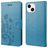 Mobigear Flowers iPhone 14 Hülle Klapphülle Geldbörse - Blau