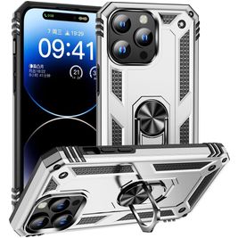 Mobigear Armor Ring iPhone 16 Pro Max Hülle Hardcase Backcover Stoßfest mit Ringhalter - Silber