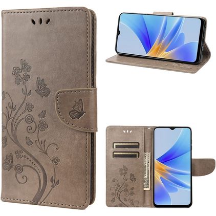 Mobigear Flowers OPPO A17 Hülle Klapphülle Geldbörse - Grau