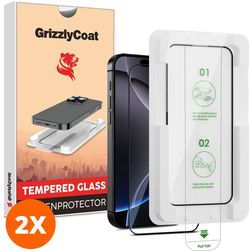 GrizzlyCoat AlignPro iPhone 16 Pro Max Panzerglas Gehärtetes Glas Displayschutz - Hüllenfreundlich + Applikator - Schwarz (2er Pack)