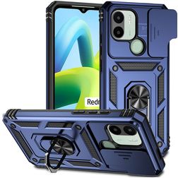 Mobigear Armor Ring Cam Slide Xiaomi Redmi A1 4G Hülle Hardcase Backcover Stoßfest mit Ringhalter und Kamera Slider - Blau