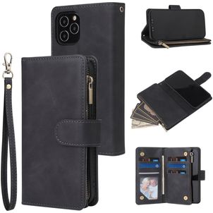 Mobigear Zipper iPhone 12 Pro Hülle Klapphülle Geldbörse - Schwarz