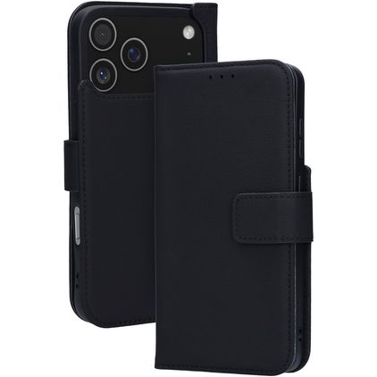 Mobiparts Wallet iPhone 17 Pro Max MagSafe Hülle Echtes Leder Klapphülle Geldbörse - Schwarz